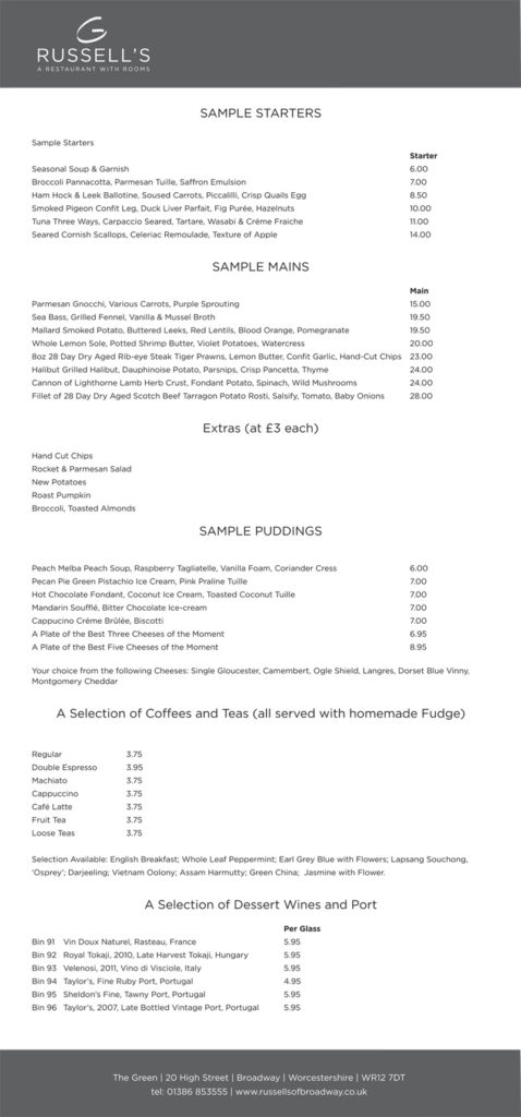 Russell's-Sample-dinner-menu - Russell's | A Restaurant With Rooms ...